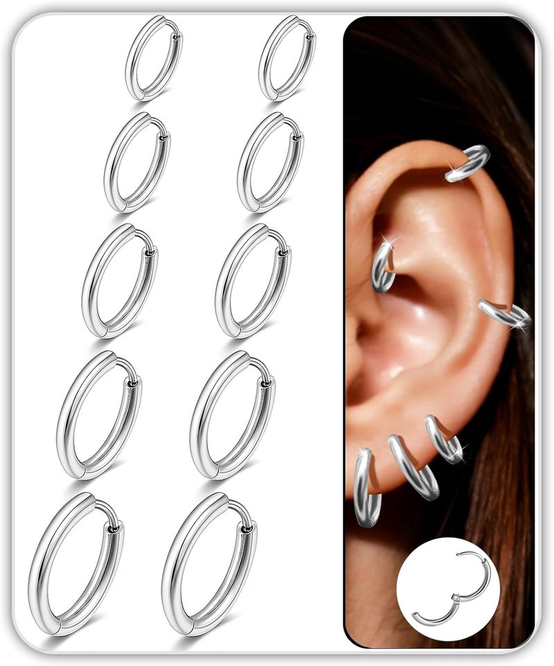 AMASIS Hypoallergenic Surgical Steel Earrings Sets for Sensitive Ears Lightweight Small Huggie Hoop Earrings 20G Stainless Steel Opal Ball Pearl CZ Flat Back Earrings for Women Men Trendy Cartilage Earrings Hoop Stud - Image 1